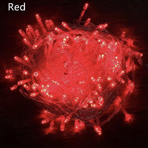 Pisca Pisca LED Natal 100 Lampadas Transparente 8 Efeitos 10 Metros Vermelho 127V