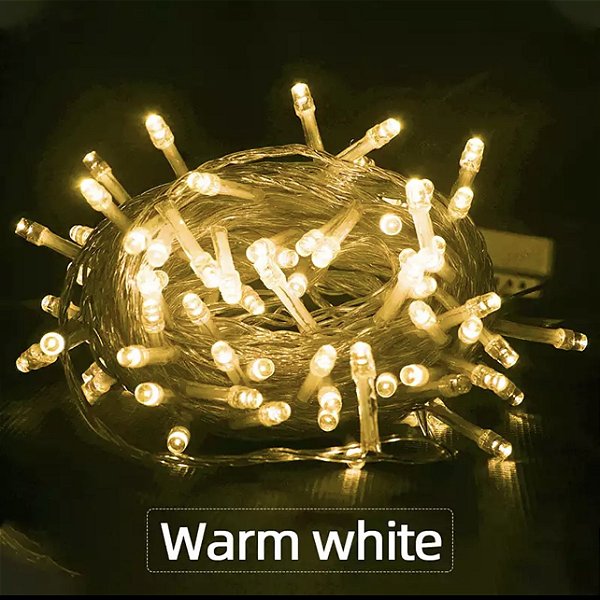 Pisca Pisca LED Natal 100 Lampadas Transparente 8 Efeitos 10 Metros Branco Quente 220V