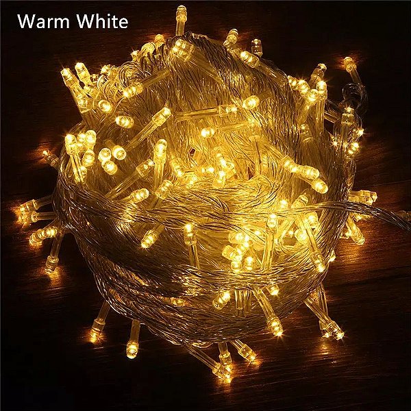 Pisca Pisca LED Natal 100 Lampadas Transparente 8 Efeitos 10 Metros Branco Quente 127V