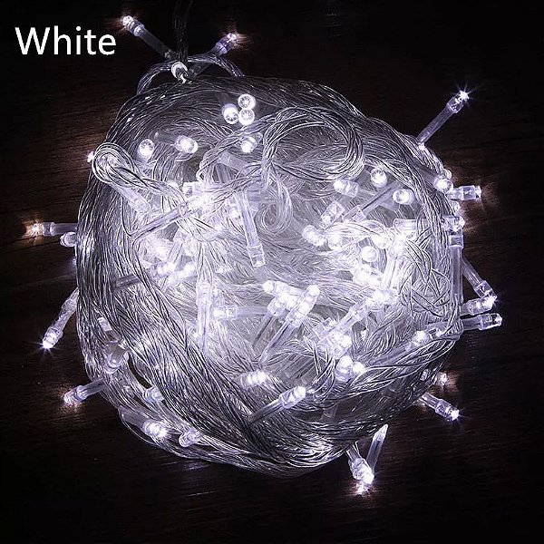 Pisca Pisca LED Natal 100 Lampadas Transparente 8 Efeitos 10 Metros Branco Frio 220V