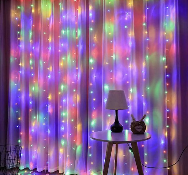 Cortina LED 3x2 Metros 300 Lâmpadas RGB Colorido Fixo sem Efeito 220V
