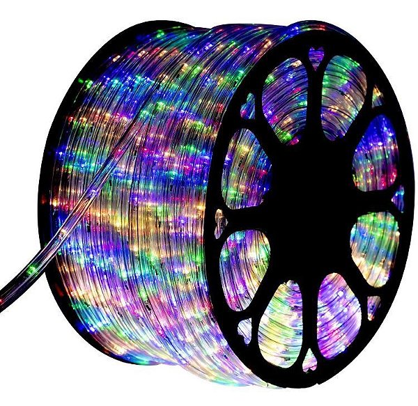 Mangueira LED 100 Metros Redonda Efeito Natal Colorida 220V IP66 Externa + 2 Rabichos com Efeito