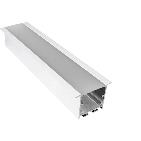 Perfil Fita LED Embutir 2 Metros 50x35mm Alto Alumínio Branco Difusor Fosco R7