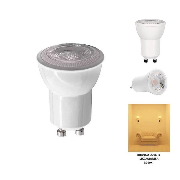 Lampada LED 3,5W Mini Dicroica MR11 GU10 Branco Quente 3000K Bivolt