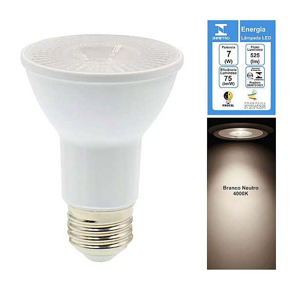 Lampada LED 7W PAR20 E27 Branco Neutro 4000K Bivolt