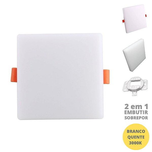 Painel 18W LED Borda Infinita Quadrado 2 em 1 Branco Quente 3000K Bivolt
