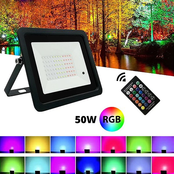 Refletor 50W LED SMD Slim Mini Holofote RGB Colorido IP67 Bivolt - Planet  Iluminação
