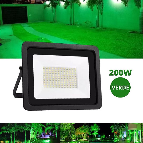 Refletor 200W LED SMD Slim Mini Holofote Verde IP67 Bivolt