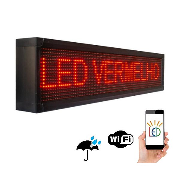Painel LED Vermelho Letreiro Luminoso Digital 70x20 Alto Brilho Wi-Fi Externo