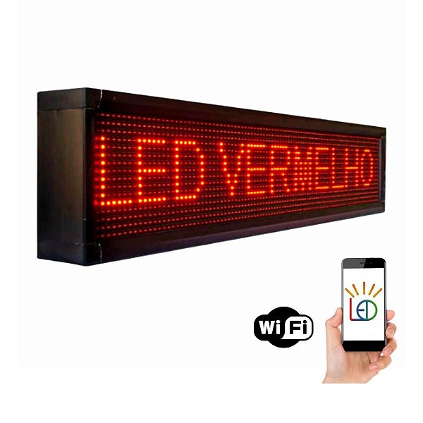 Painel LED Vermelho Letreiro Luminoso Digital 70x20 Alto Brilho Wi-Fi
