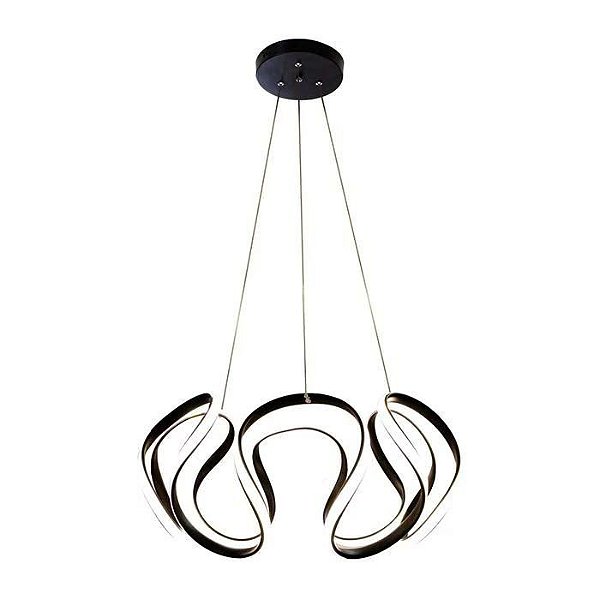 Lustre Pendente Moderno Curvas LED 50W Preto 4000K 55cm Bivolt