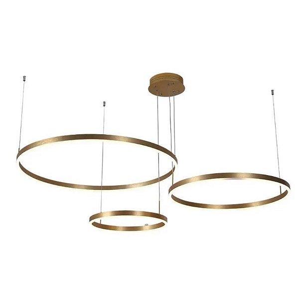 Lustre Pendente Moderno 3 Anéis LED Dourado Deslocado 96W 3000K Bivolt 6008-3