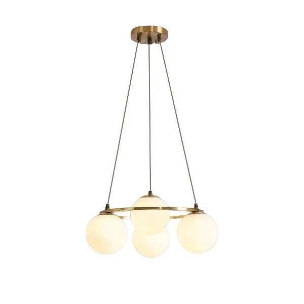 Lustre Pendente Jabuticaba Globo Leitoso Redondo Dourado 4xE27 Bivolt PT1001