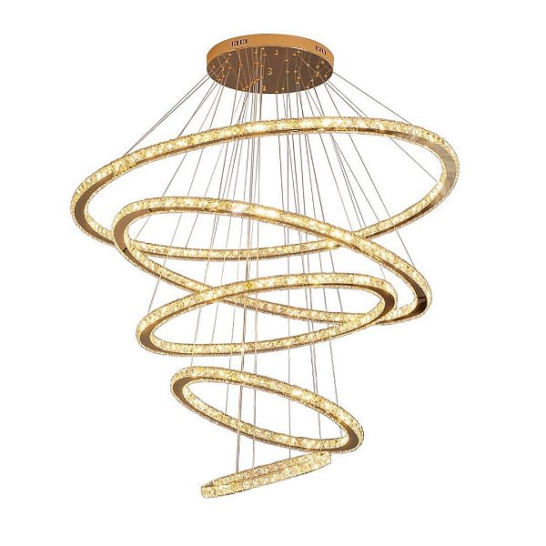 Lustre Pendente 5 Anéis LED 96W Dourado Duplo 3000K Bivolt