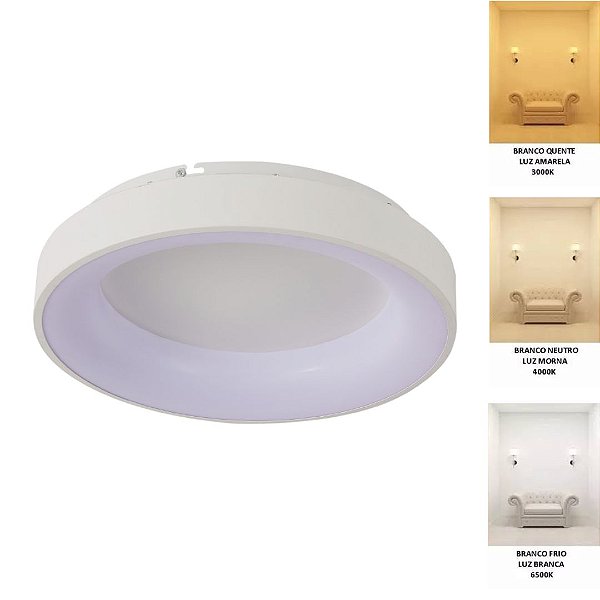 Lustre Plafon LED 28W Orion 48cm Branco 3 Cores Bivolt