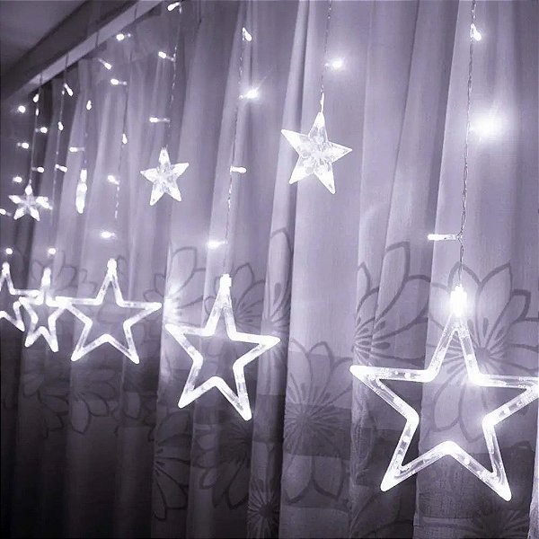 Cascata LED Estrela 3 Metros 8 Efeitos Branco Frio 220V
