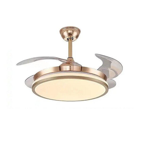 Lustre Ventilador de Teto Duplo Dourado LED Multicor Controle Remoto Bivolt