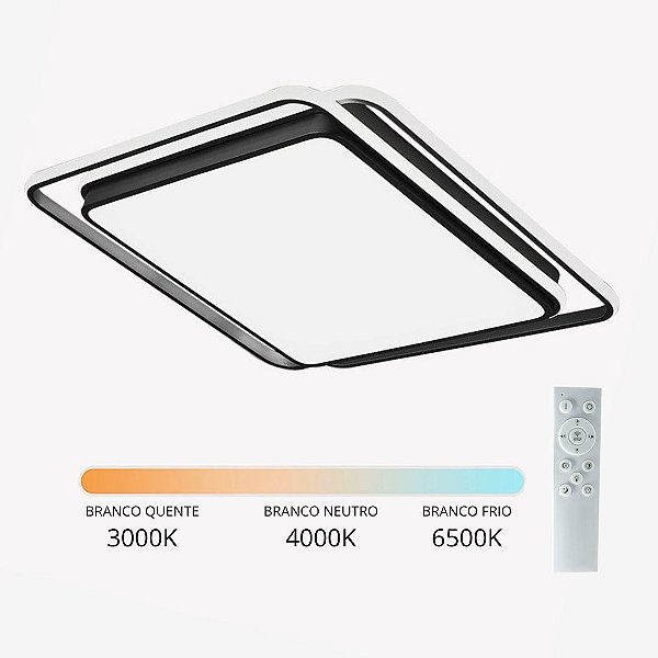 Lustre Plafon Moderno LED Hoop 72w Multicolor Preto Controle Remoto Bivolt