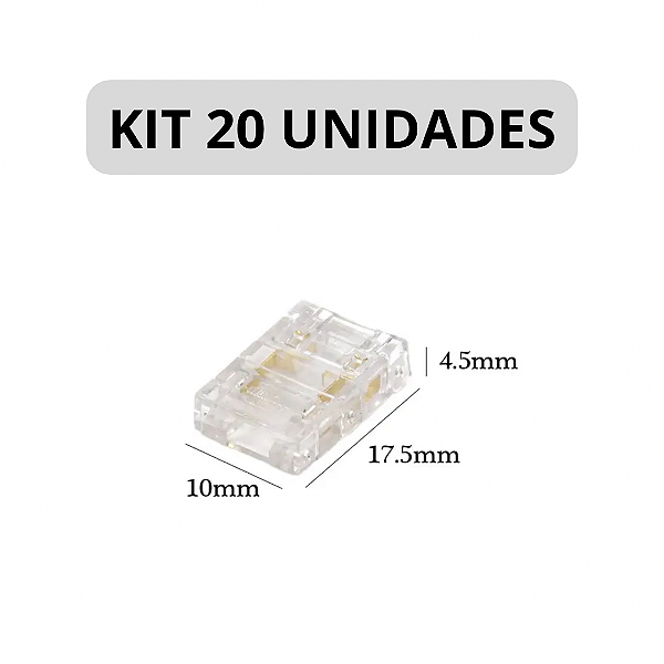 KIT 20 Emenda Reta Fita LED 10mm 12V 24V 110V 220V