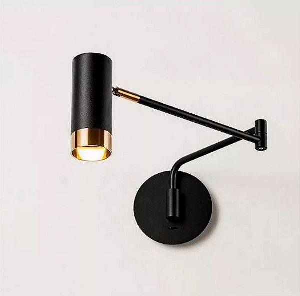 Arandela LED 5W Articulável Foco Ajustável Leitura Preta 3000K Bivolt