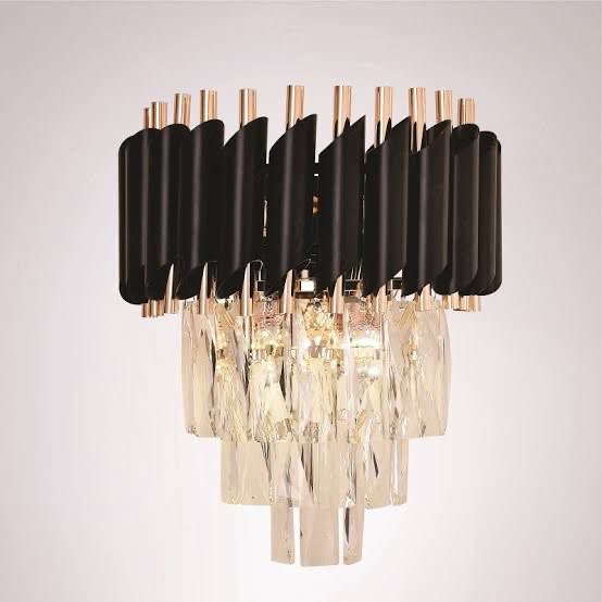 Arandela Queen Metal Preto 2xE14  Cristal 24x31cm Bivolt