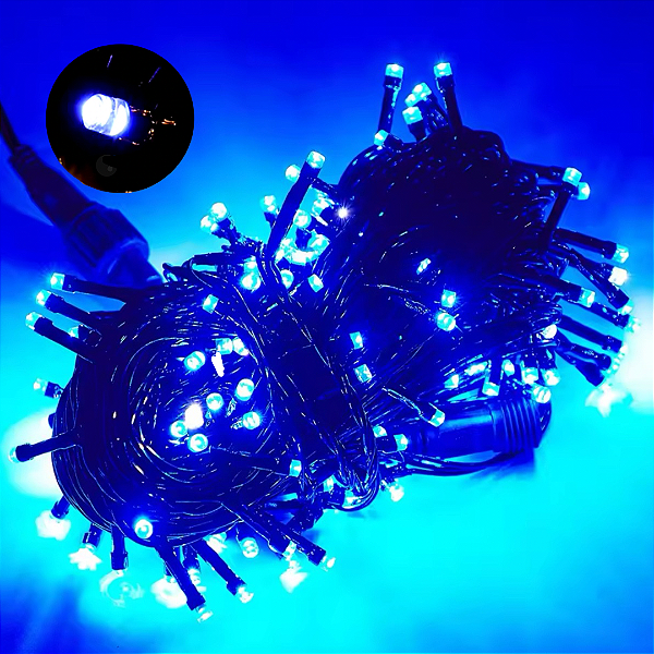 Pisca LED Natal Strobo 100 Lâmpadas IP44 10 Metros Azul 220V