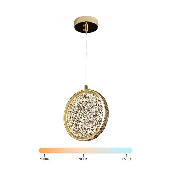 Lustre Pendente LED 5W Disco Bolacha Dourado Multicor Bivolt
