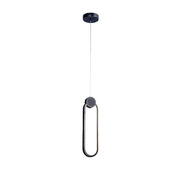 Lustre Pendente LED 15W Moderno 38cm Metal Preto 3000K Bivolt