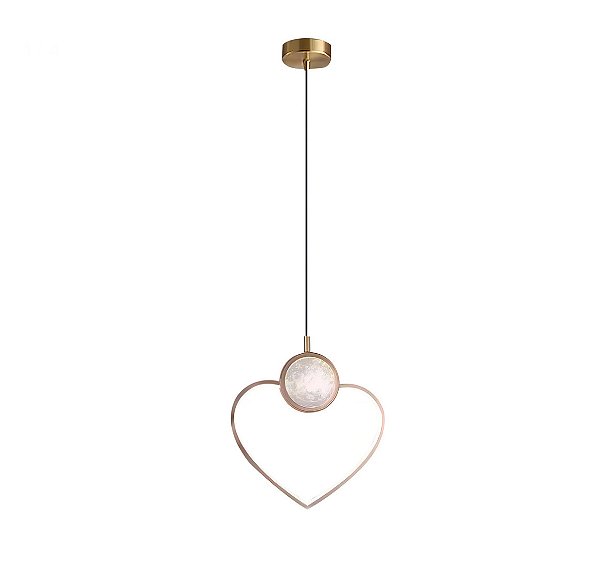 Lustre Pendente LED 7W Coração Dourado 3000K Bivolt