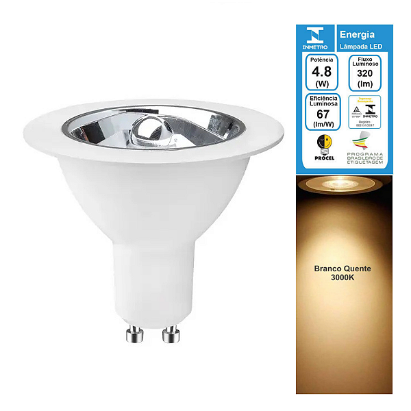 Lâmpada LED 4.8W AR70 GU10 Branco Quente 3000K Bivolt