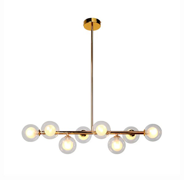 Lustre Pendente Jabuticaba 8 Globos Vidro Molecular Dourado G9 Bivolt