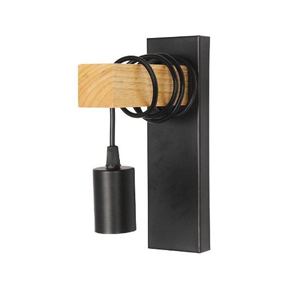 Arandela Parede Madeira Pinus E27 Industrial Preta Bivolt
