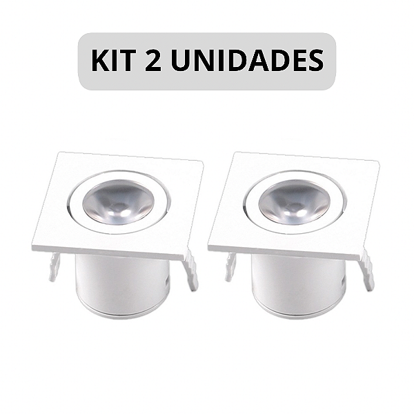 KIT 2 Mini Spot LED 1W Móvel Quadrado Direcionável Branco 3000K Bivolt