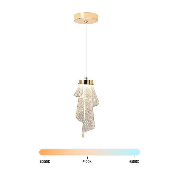Lustre Pendente LED 5W Véu Dourado Acrílico Multicor Bivolt