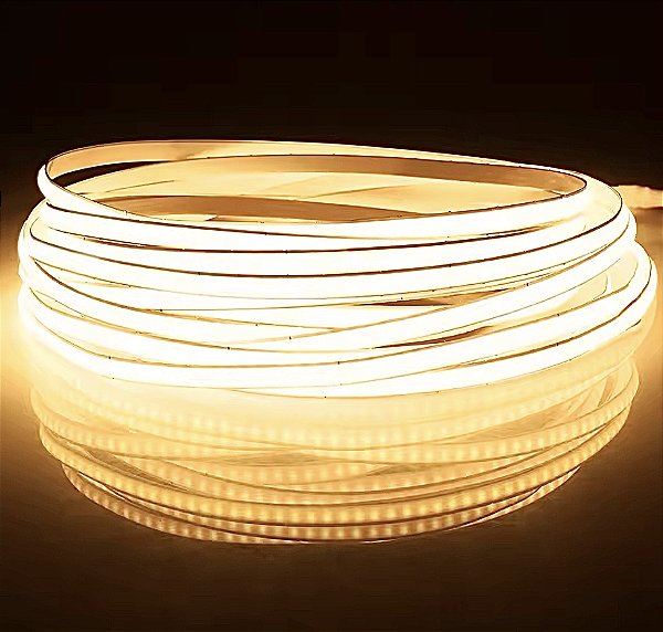 Fita LED COB 5mm 10W 320 LED’s 12V IP20 5 Metros Branco Quente 3000K