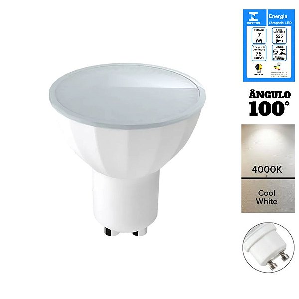 Lâmpada LED 7W MR16 100º Facho de Luz GU10 4000K Branco Neutro Bivolt