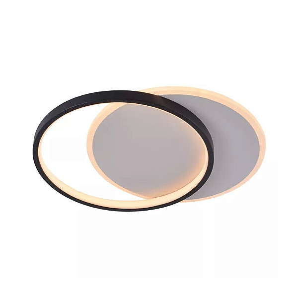 Lustre Plafon LED Duplo 49W Redondo 40cm Preto 3000K Bivolt