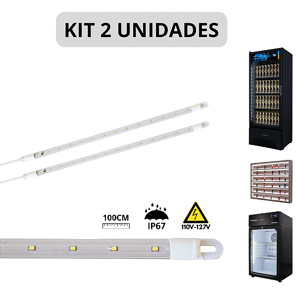 KIT 2 Barra LED 20W 100cm Geladeira Expositora Freezer 110V IP67 6500K