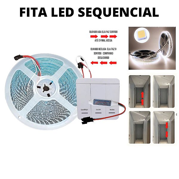 Fita LED Sequencial 3528 120 LED’s 10 Metros 24V Branco Neutro 4000K