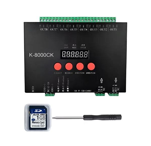 Controladora K8000CK Fita LED Digital WS2811 WS2812 WS2815 + Cartão SD 1GB
