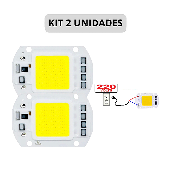 KIT 2 Chip LED COB 50W Branco Frio 6500K Refletor Sem Driver 220V Direto