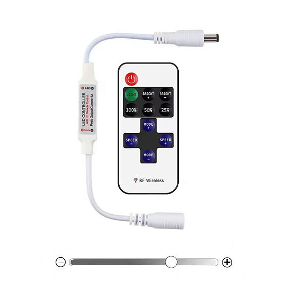 Mini Dimmer Fita LED com Controle Remoto 12V 24V 6A