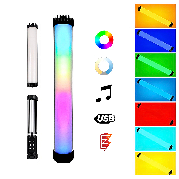 Bastão Luz LED Portátil RGB Digital Rítmico Foto Filmagem 29cm USB 5V