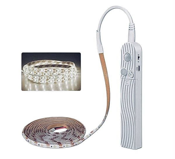 Fita LED a Pilha com Sensor de Presença 3 Metros Branco Neutro