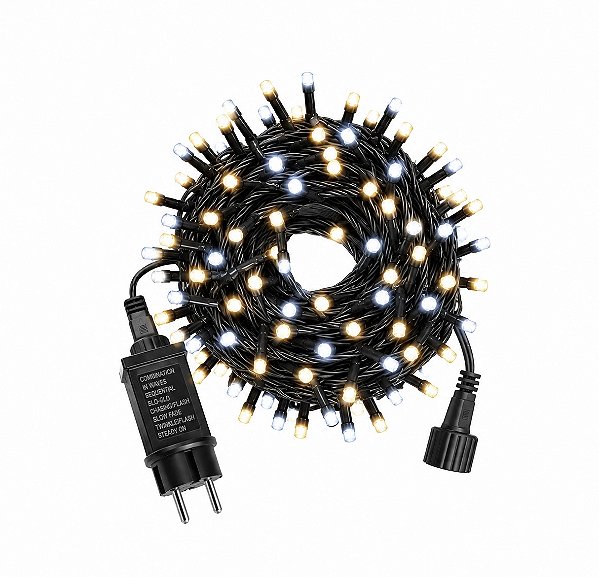 Cordão LED Natal 20 Metros CCT Multicor 12 Efeitos Fio Preto Bivolt