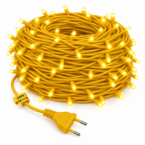 KIT 60 Metros Pisca LED Natal Fixo Amarelo IP44 Fio Amarelo 220V