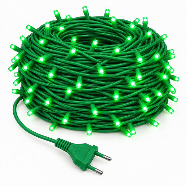 KIT 60 Metros Pisca LED Natal Fixo Verde IP44 Fio Verde 220V