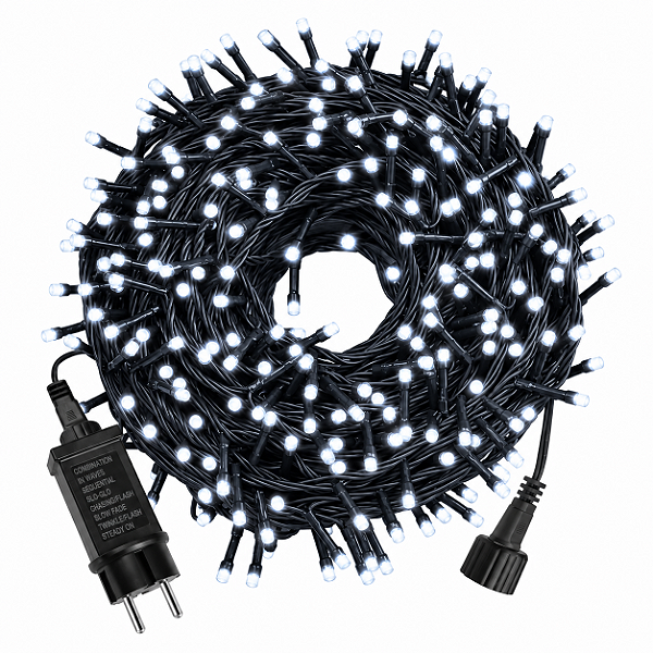 Cordão LED Natal Fixo 50 Metros Branco Quente IP44 Fio Preto Bivolt