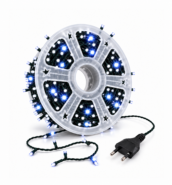 Cordão LED Natal Strobo 30 Metros Branco Frio IP44 Fio Preto 220V