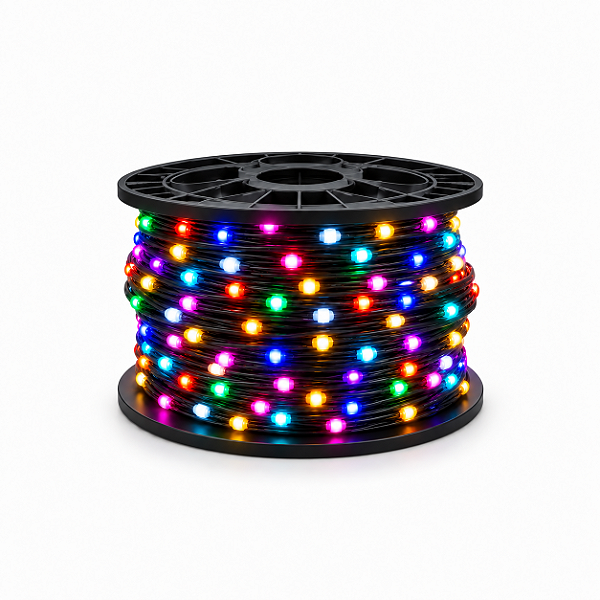Cordão LED Natal Digital 100 Metros 2811 RGBIC IP67 12V Fio Preto